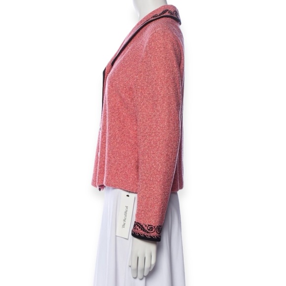 ST. JOHN Classic Blazer Salmon Tweed Black Embellishment Like New - Picture 3 of 4